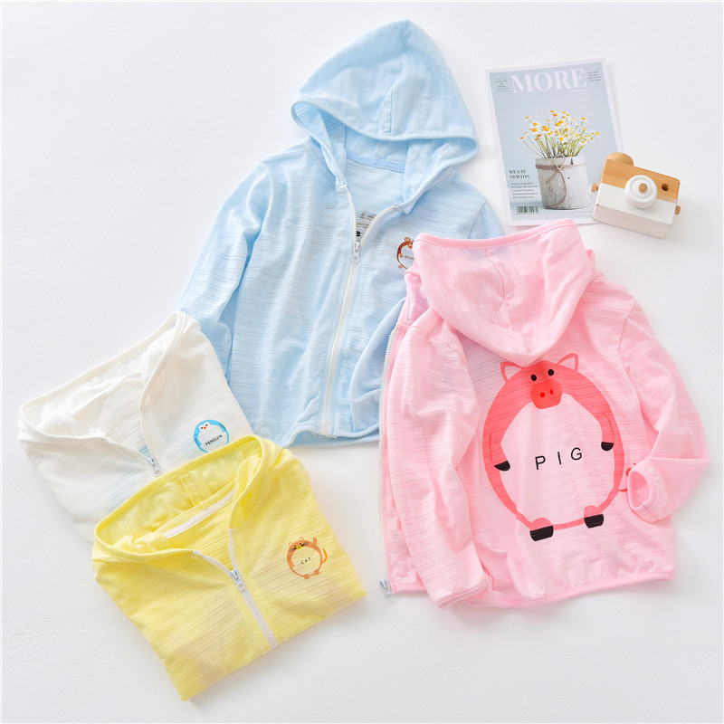 2021 summer new pattern Korean Edition Children's clothing Hooded Sunscreen pure cotton men and women Cartoon children Air conditioning service