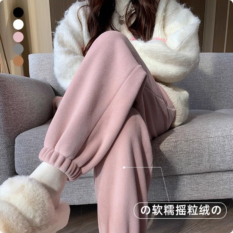 chubby girl plus size Fleece Pants Women's Thickened Autumn and Winter Loose Slimming Casual Sports Lantern Trendy Pants