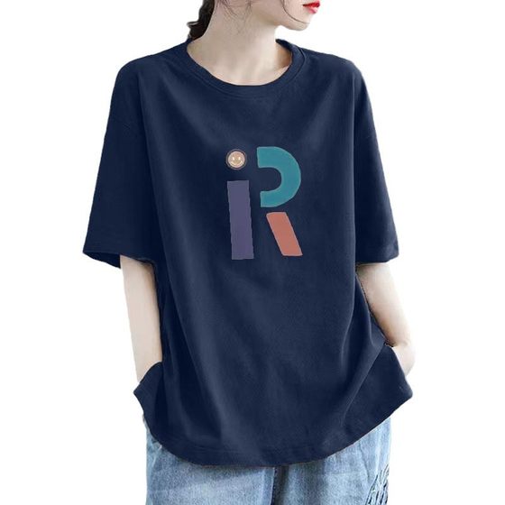High-grade Pure Cotton Short-sleeved T-shirt Women's 100 Loose Body-Slimming All-match Round Neck T-shirt Simple Casual Top