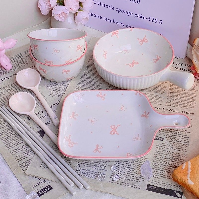 요정핑크활 [손잡이그릇+손잡이접시+그릇2개,숟가락2개,젓가락] 8종 패밀리통