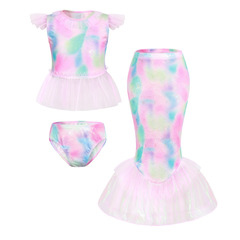 European and American style new children's swimsuit, summer mermaid princess dress set, girls' rainbow-colored sleeveless split swimsuit