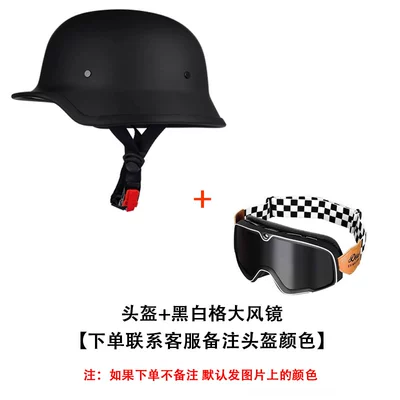 Motorcycle Helmets for Men and Women, Summer Retro Cruise Half Helmets, Pedal Motorcycles, Lightweight Four-Season Breathable Scoop Helmets (Motosiklet dəbilqələri) - m-soldier-helmet-black-and-white-checkered-goggles-please-note-the-helmet-color-when-placing-an-order-free-skull-face-mask-ice-sleeves