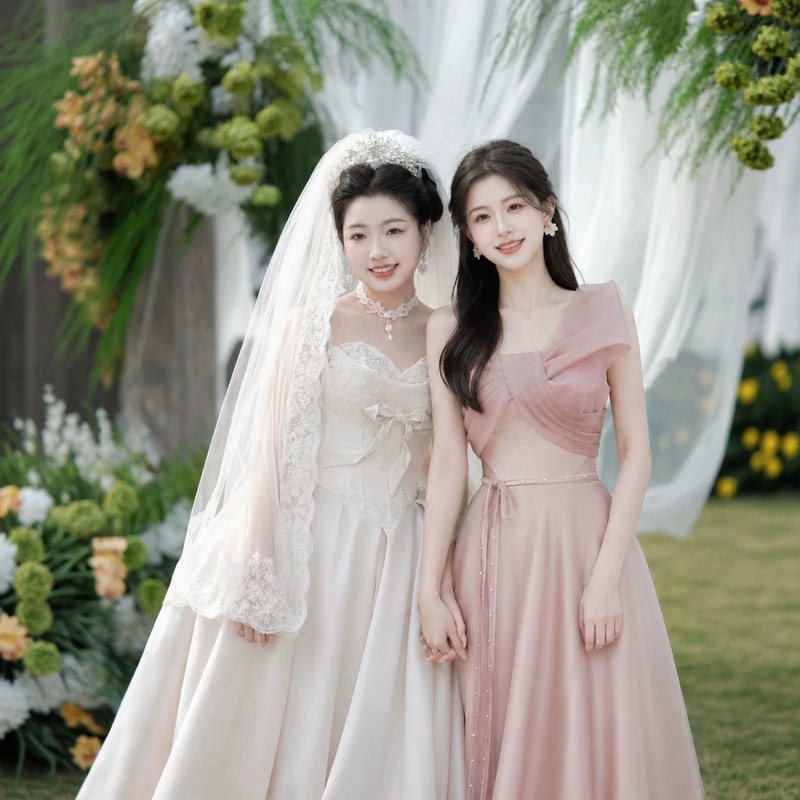 2026 new bridesmaid dress in pink satin, strapless dress for girlfriends and sisters, slimming long dress suitable for petite women