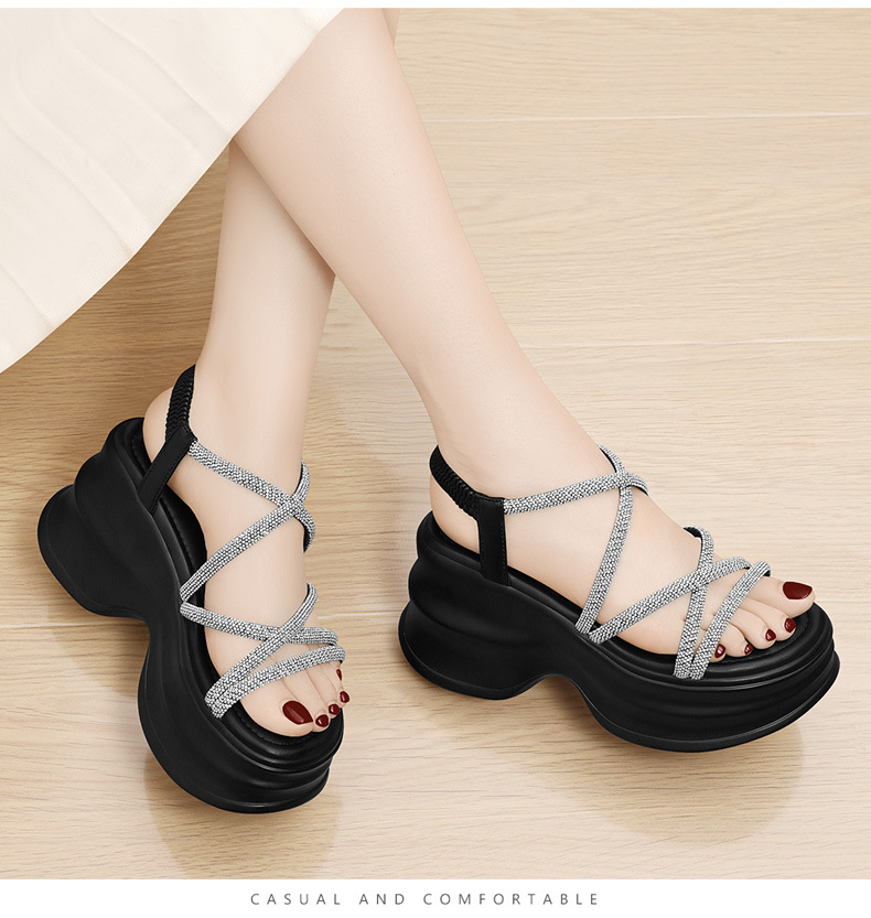 Sandal đế xuồng platform nữ đế dày phong cách Pháp đính đá — Màu be 1971, 1971 Màu đen chi tiết 8