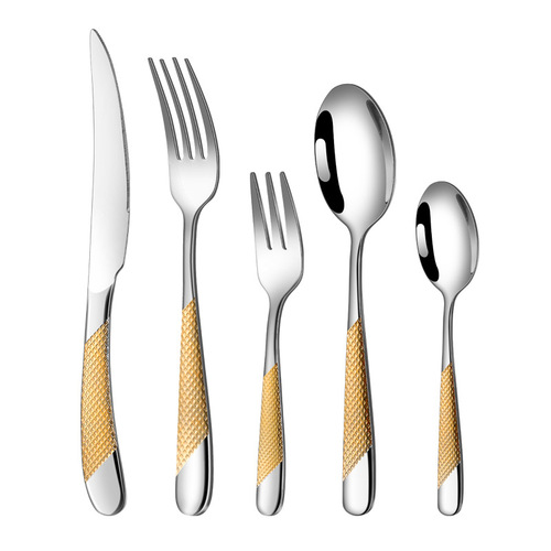 High-end stainless steel knife, fork and spoon set hotel western steak knife and fork home golden spoon fork cross-border tableware