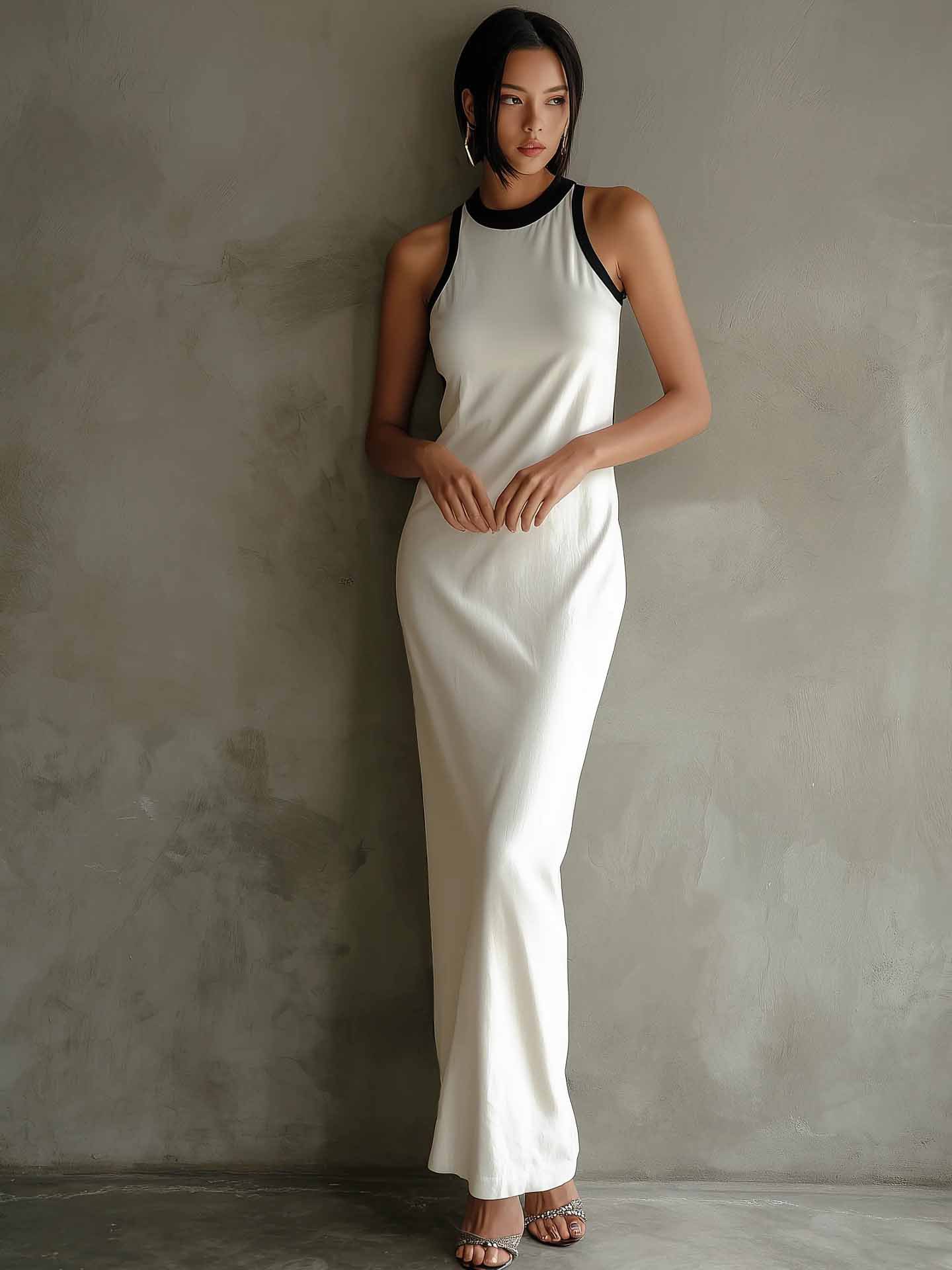 Elegantes Ärmelloses Strickkleid Mit Farbblock-design_voghion.com