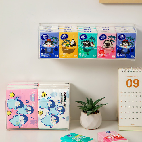 Entrance wall-mounted handkerchief paper storage box plastic transparent box desktop small bag tissue box storage and organization storage box