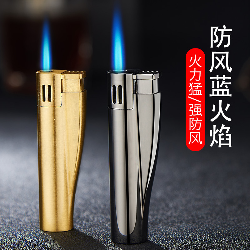 Manufacturer Supplies New Cigarette Lighter for Men, Direct Blue Fire Lighter, Round Metal, Inflatable and Windproof