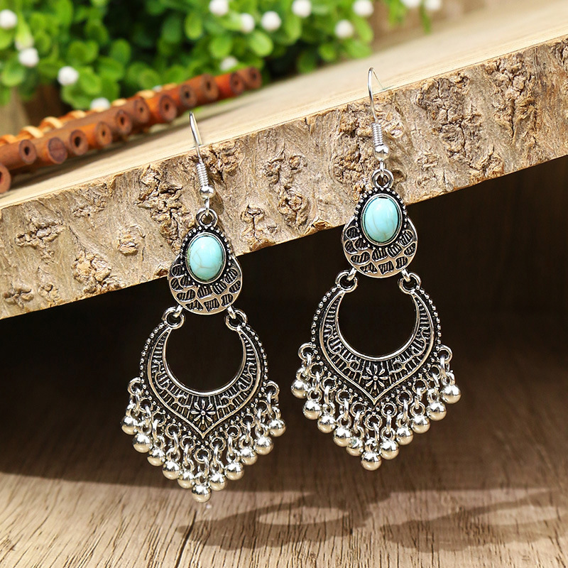 1 Pair Hip-Hop Retro Geometric Inlay Zinc Alloy Turquoise Drop Earrings display picture 12