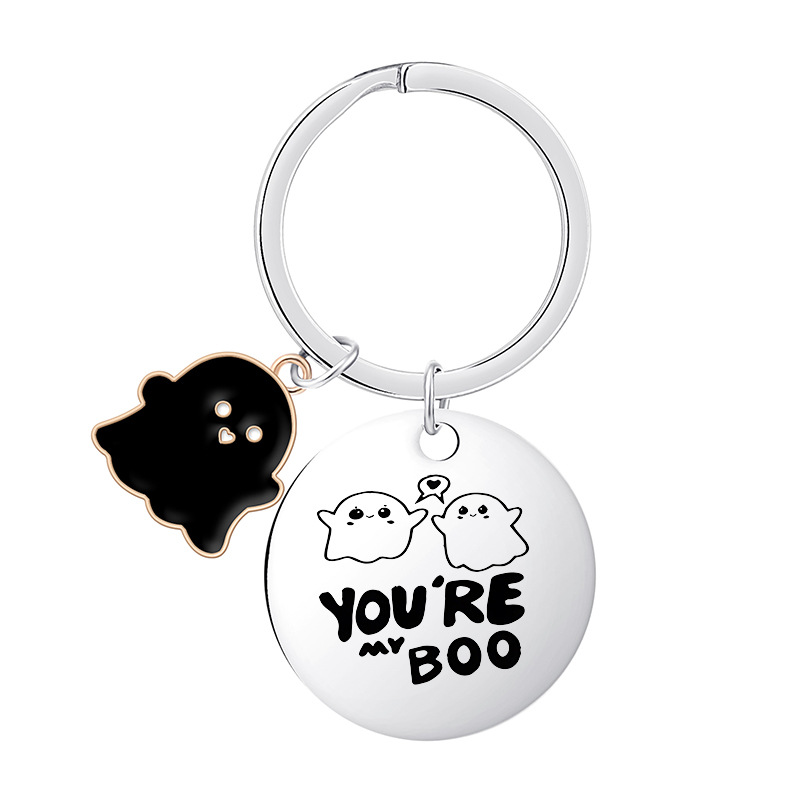 不锈钢钥匙扣万圣节小礼物跨境现货金属刻字圆形搞怪饰品嘻哈时尚