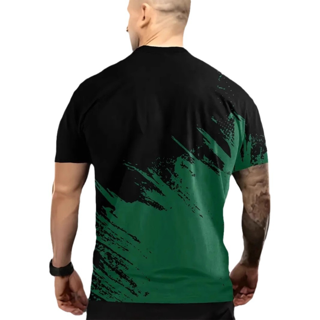Personalidad calle alta color de contraste lema estampado 3D hombre verano casual todo fósforo ancho ancho hombro recto camiseta de cuello redondo de manga corta