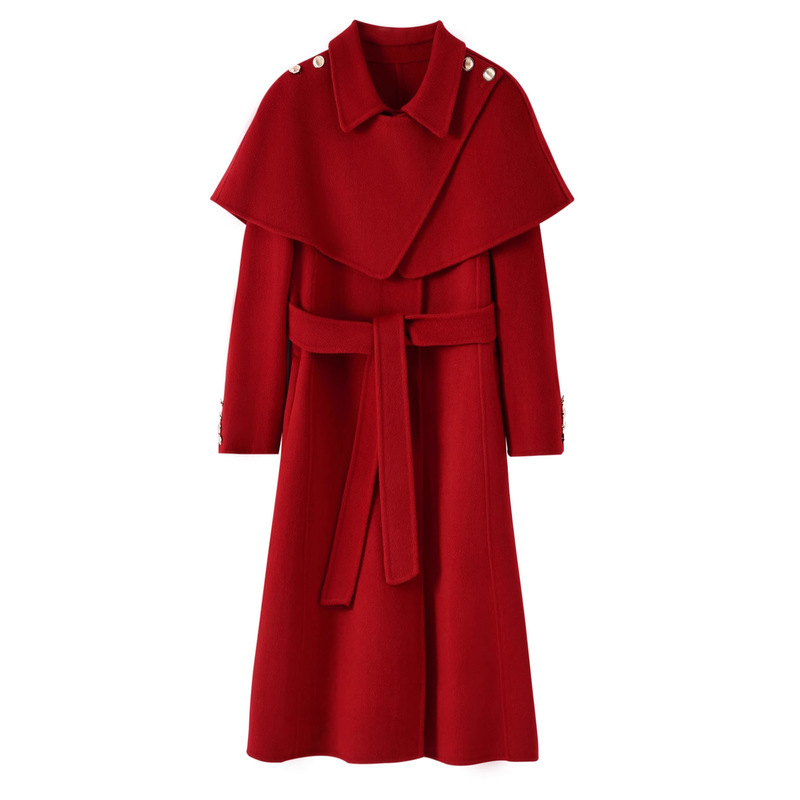 Autumn and Winter New Double-Sided Wool Coat for Women, Extended Hepburn Style Detachable Fashionable Woolen Coat