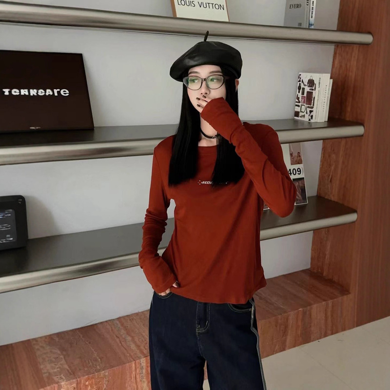 早秋圆领基础款打底衫女2025春秋冬新款高级感宽松显瘦内搭上衣潮|undefined