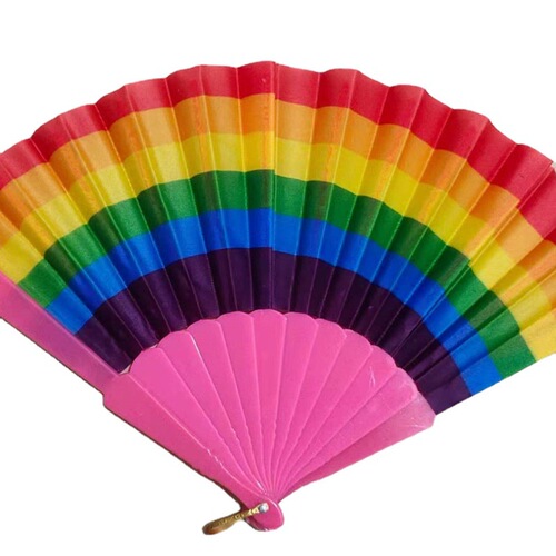 7 square dance fan girl Japanese and Korean ins girl rainbow summer folding fan contrasting color bouncy disco cool fan student