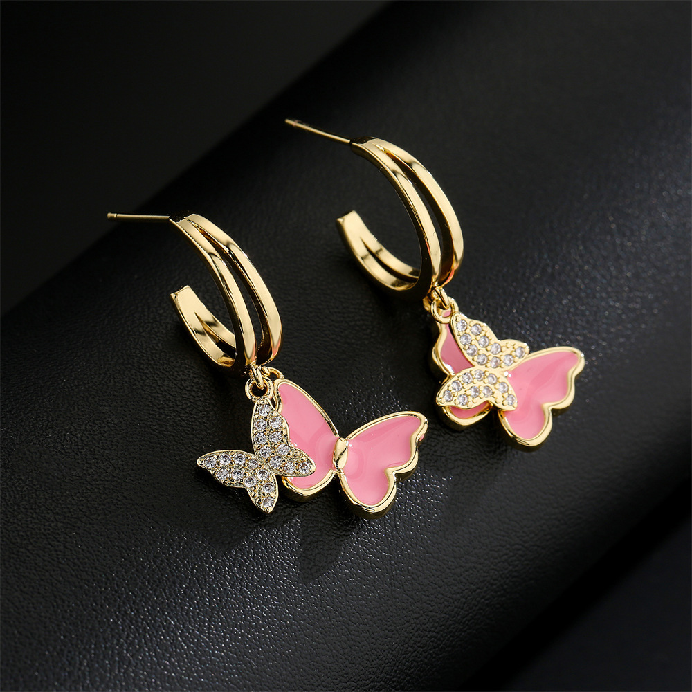 vintage oil drop earrings copper plated 18K gold zircon butterfly earrings wholesalepicture2