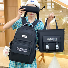 韩版新款大容量纯色轻便简约护脊百搭书包初中高中大学生双肩背包