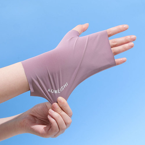 Silk Half-Finger Sun Protective Gloves for Women, Summer UV Protection, Outdoor Cycling, Touch Screen, Typing, Finger-Revealing, Nail Polish Compatible