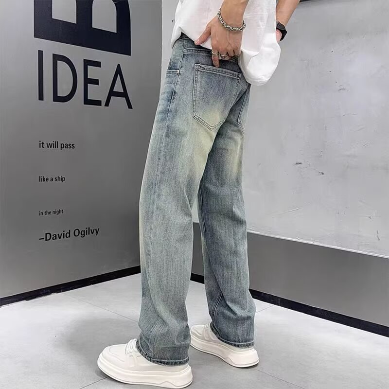 Jeans para hombres rectos sueltos 2026 nuevo estilo retro americano de color claro lavado callejera pantalones largos casuales