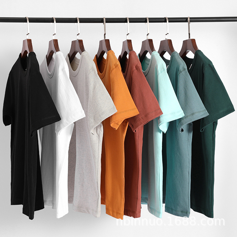 290g Heavyweight Pure Cotton Short-Sleeved T-Shirt Men's Brushed Bottoming Shirt Spring and Summer Thickeneded T-Shirt Pure Color Unisex Basic t