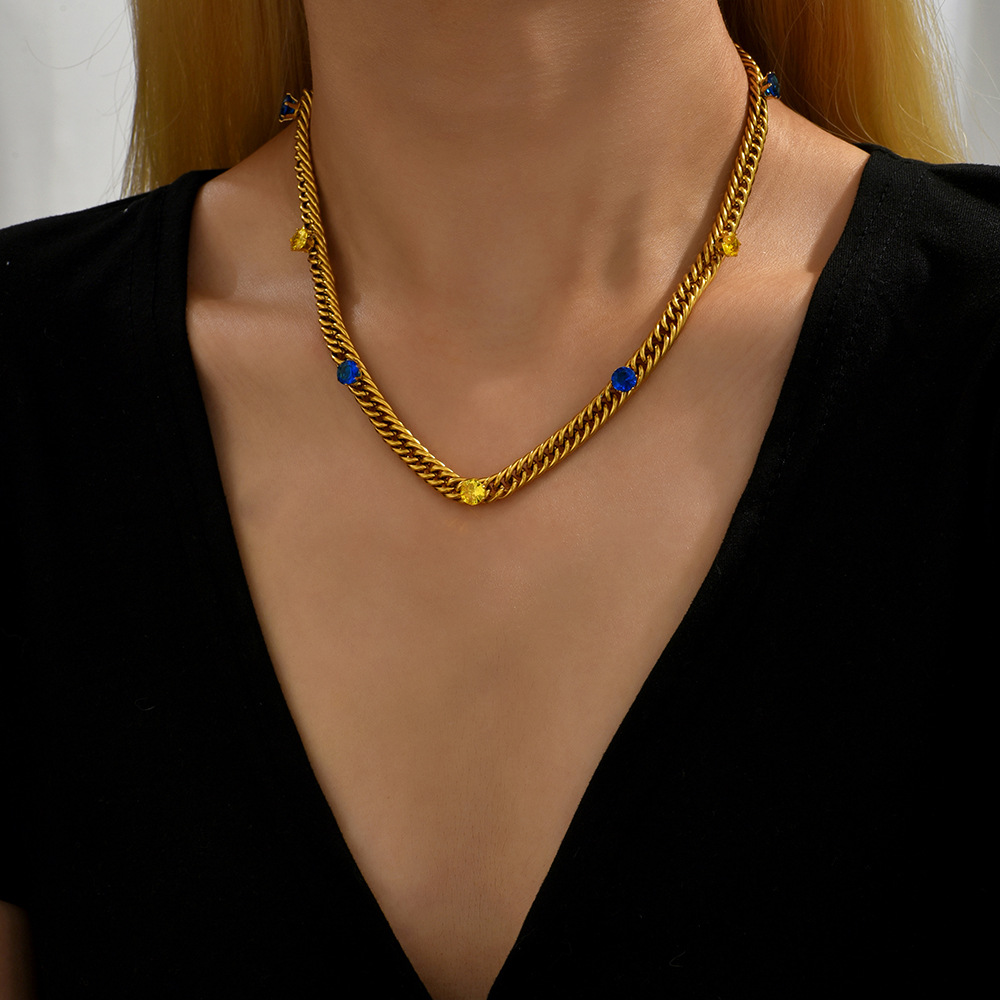 Fashion Round Titanium Steel Plating Inlay Zircon Necklace 1 Piece