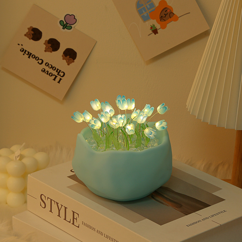 En línea celebridad tulipán noche luz LED dormitorio ins sueño cumpleaños qixi regalo niña flor linterna