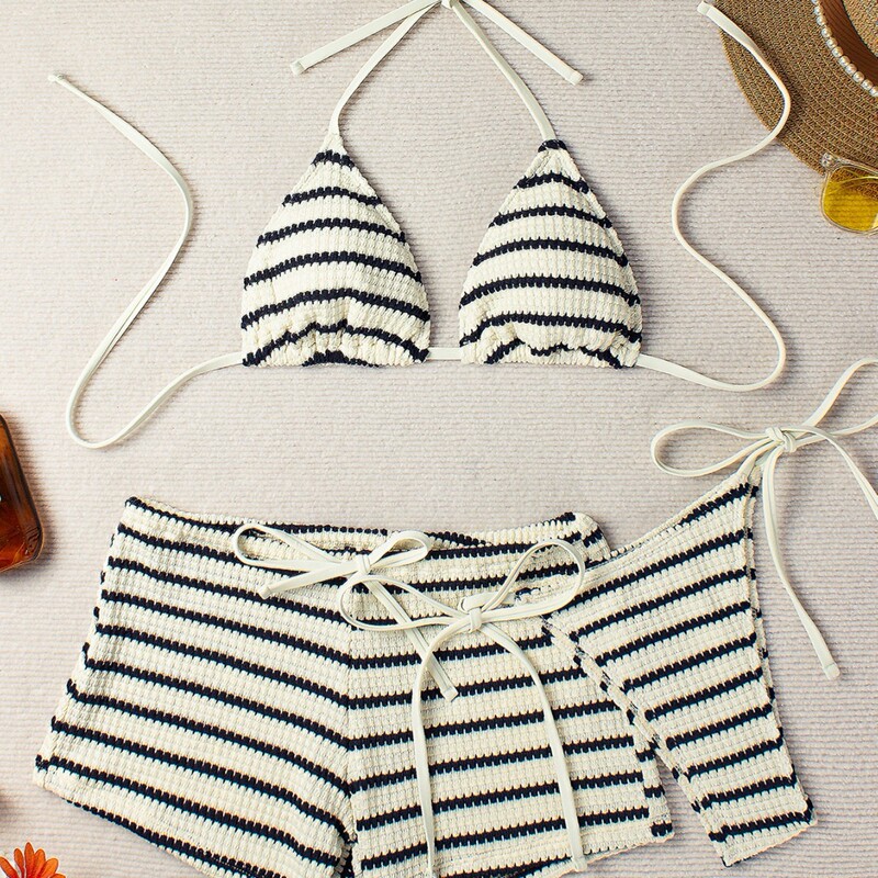 2026 New Cross-Border Classic Striped Two-Piece Swimsuit Halter Tie Style Triangle Briefs Boxer Briefs Bikini Set 2026 New Cross-Border Classic Striped Two-Piece Swimsuit Halter Tie Style Triangle Briefs Boxer Briefs Bikini Set