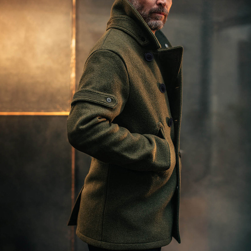 2024 Herbst/Winter Zweireiher Jacke Herren British Style Fashion Solid Color Wollmantel_voghion.com