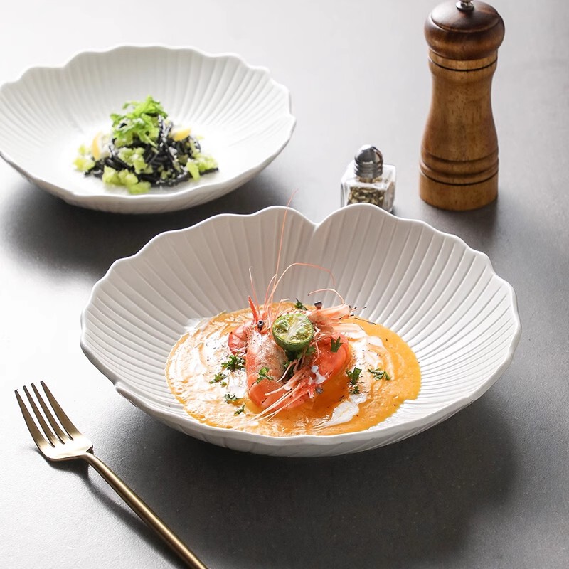 セラミック食器サラダボウル置き台純白深皿料理皿洋食皿ホテルレストランバイキング皿セット|undefined