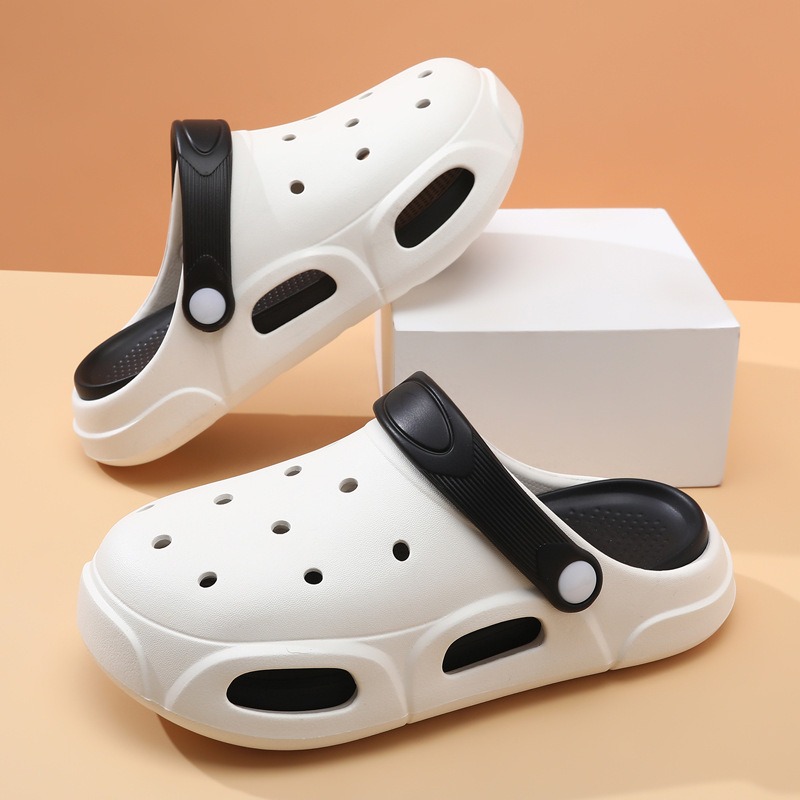 Croc Shoes Women's Summer Non-Slip Breathable Wear-Resistant Slippers Eva Outer Wear Beach Deodorant Contrasting Color Camping Style Toe-Toe Slippers