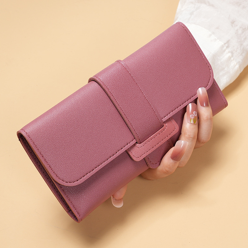 Women's Wallet Women's Long Three-fold Flip Cover Korean Style Fresh Style Student's Change Holder Multi-function Buckle Wallet for Foreign Trade