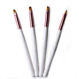 跨境美甲工具圆头光疗笔排笔4支装木杆彩绘笔刷美甲笔刷套装批发