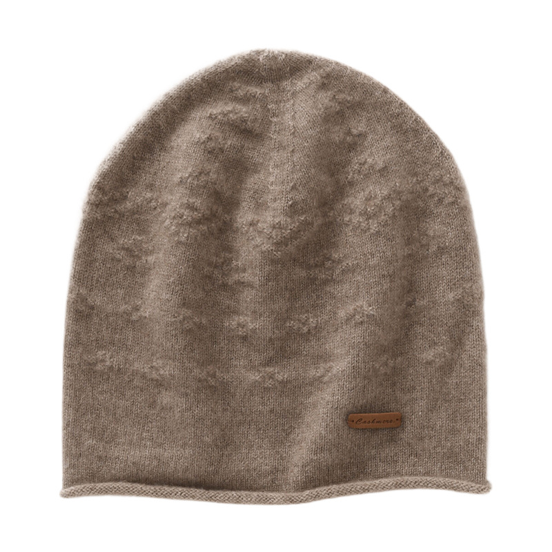 캐시미어 모자 여성 100 캐시미어 2024 가을과 겨울 새로운 간단한 컬 다목적 니트 따뜻한 모자 그레이