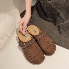 外穿时尚包头拖鞋女2025秋季新款厚底绒面博肯单鞋小众韩版半拖鞋