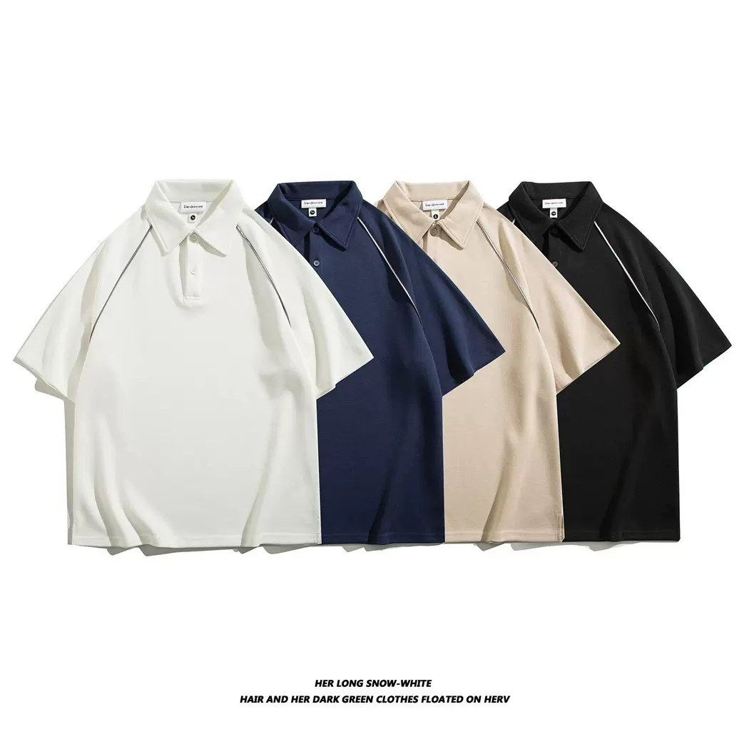 250克插肩翻领POLO衫落肩短袖反光条学生班服印字LOGO吸湿排汗