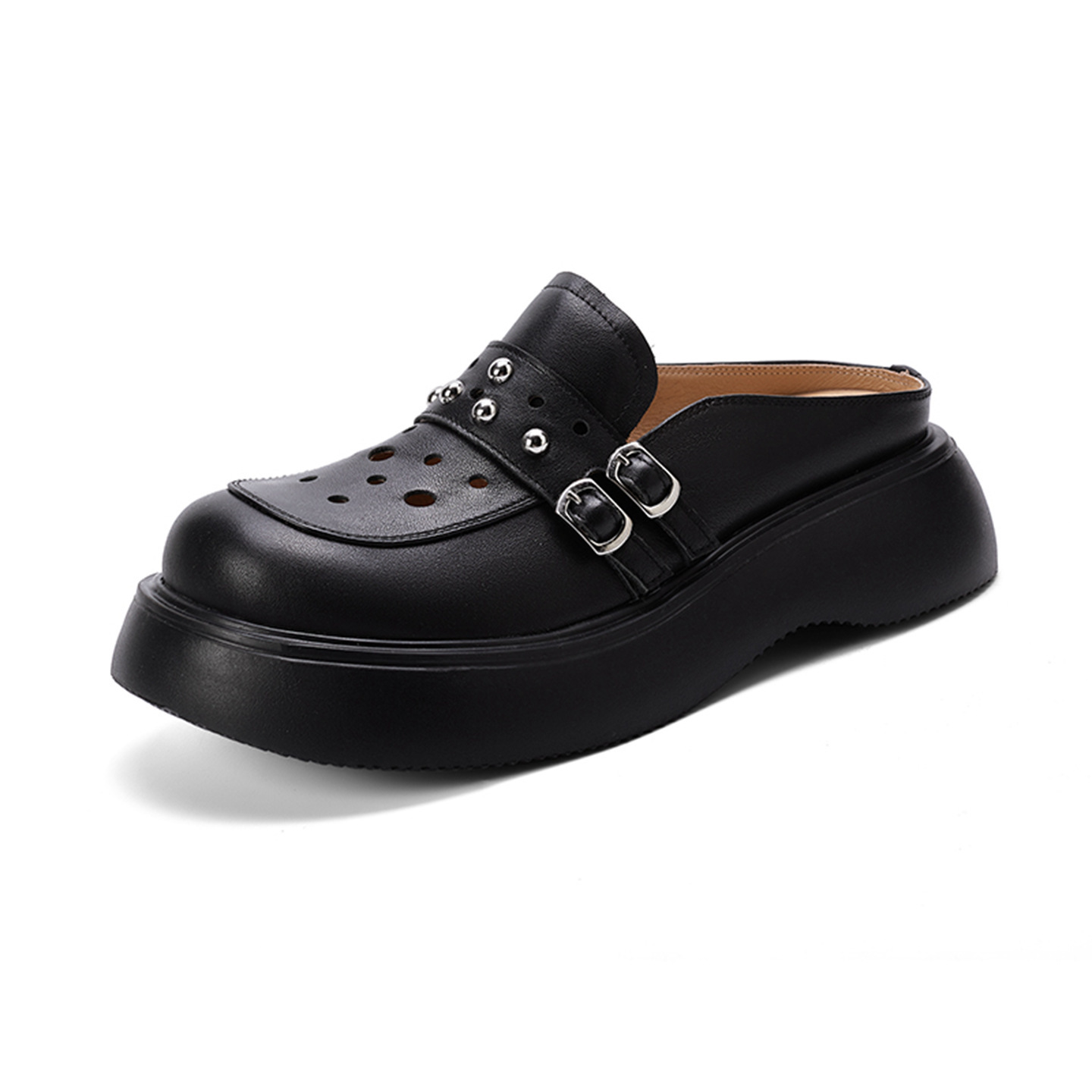 Dép sandal nữ đế dày quai chữ V mũi bao bít — đen chi tiết 13