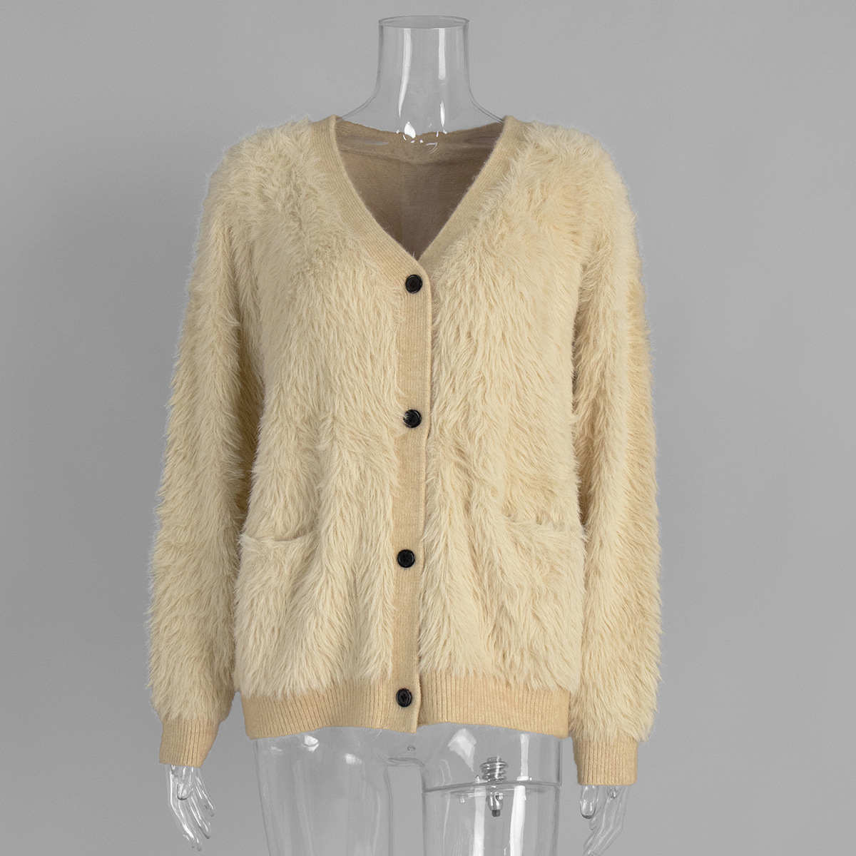 Transfronterizo de agua jersey cardigan mujeres Europa y los Estados Unidos 2025 otoño invierno perezoso jersey de punto suéter cálido cardigan