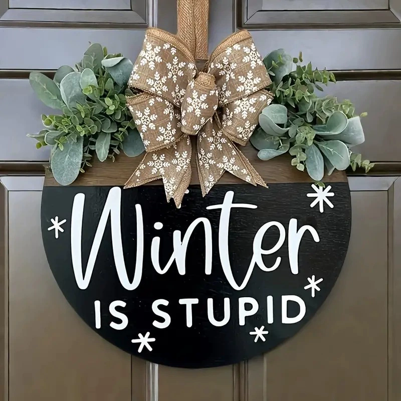 Трансграничный новый рождественский зимний снежинка деревянная входная дверь подвеска домашний орнамент бант декоративный венок