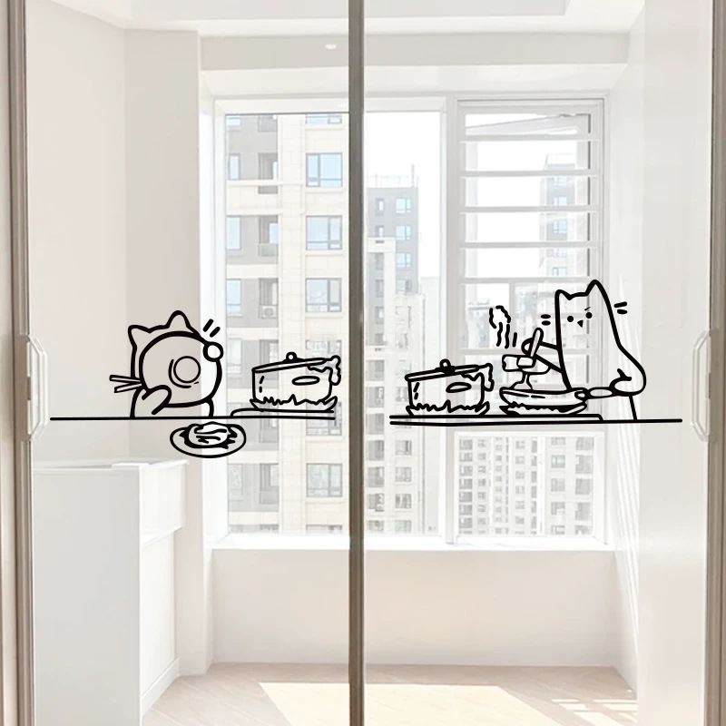 Creative Wall Stickers of Cats Cooking Food, Suitable for Student Dormitory Backgrounds, Kitchen Sliding Glass Doors, and Window Decoration Stickers Creative Wall Stickers of Cats Cooking Food, Suitable for Student Dormitory Backgrounds, Kitchen Sliding Glass Doors, and Window Decoration Stickers