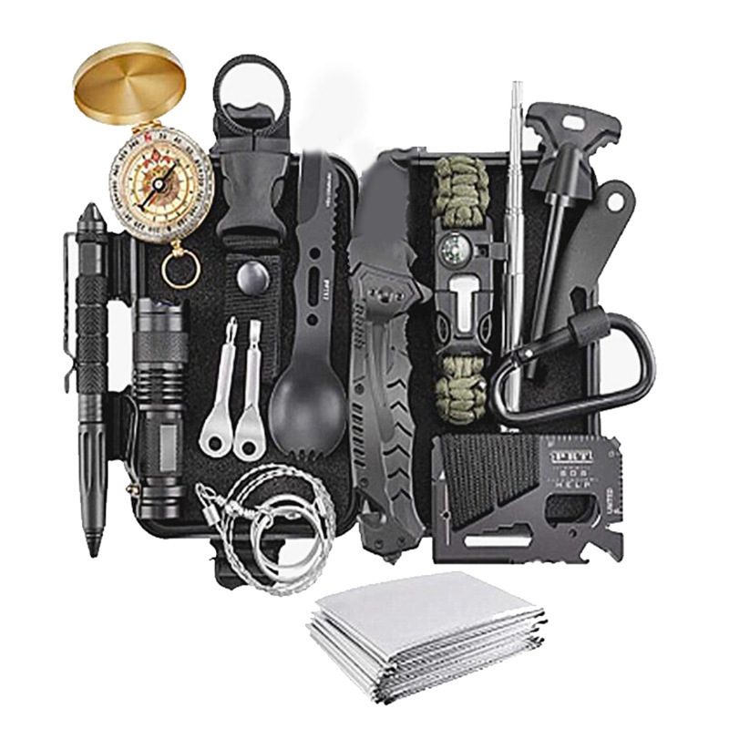 New Upgraded Sos Equipment, Adventure Survival Blanket, Ignition Set, Multi-Accessory, Wilderness Survival Compass, First Aid Box