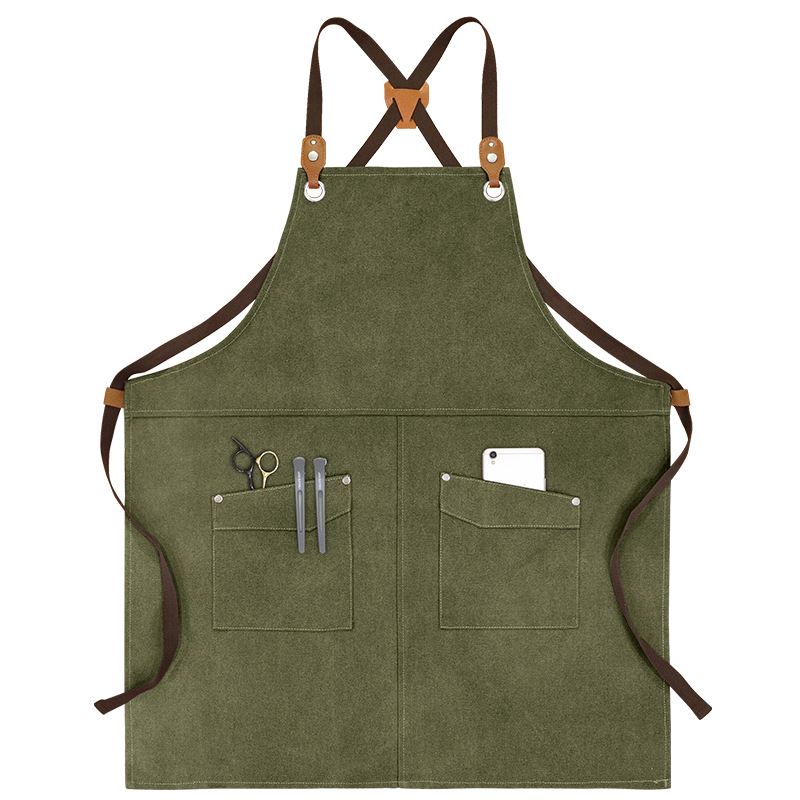 Transfronterizo Amazon engrosamiento lona delantal logotipo personalizado barista barbero ropa de trabajo hogar delantal de cocina