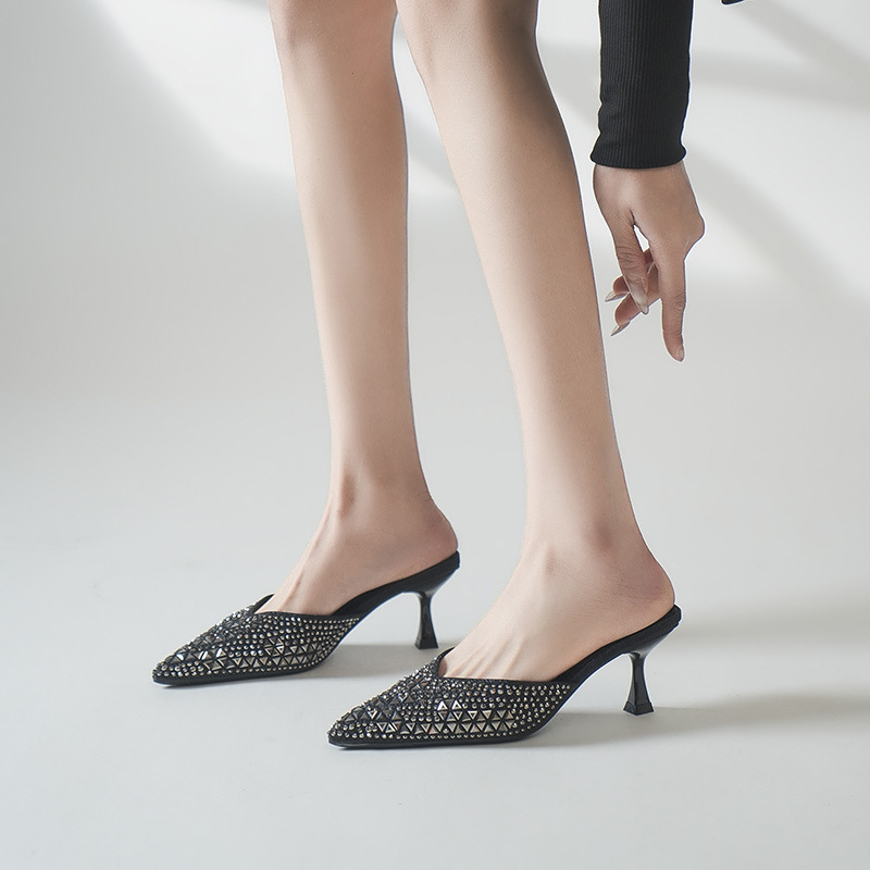 Red infrarroja vestida con tacones de diamante zapatillas de tacón alto para mujeres 2026 nuevo verano puntiaguda zapatillas de cabeza de paquete versátil image 5