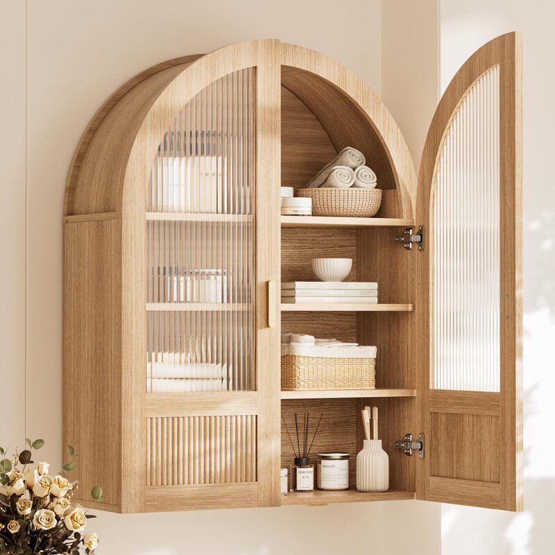 Cross-Border Exclusive Sales of Bathroom Arch-Shaped Wall Cabinets, Medicine Cabinets, and Bathroom Cabinets with Glass Doors and Adjustable Shelves