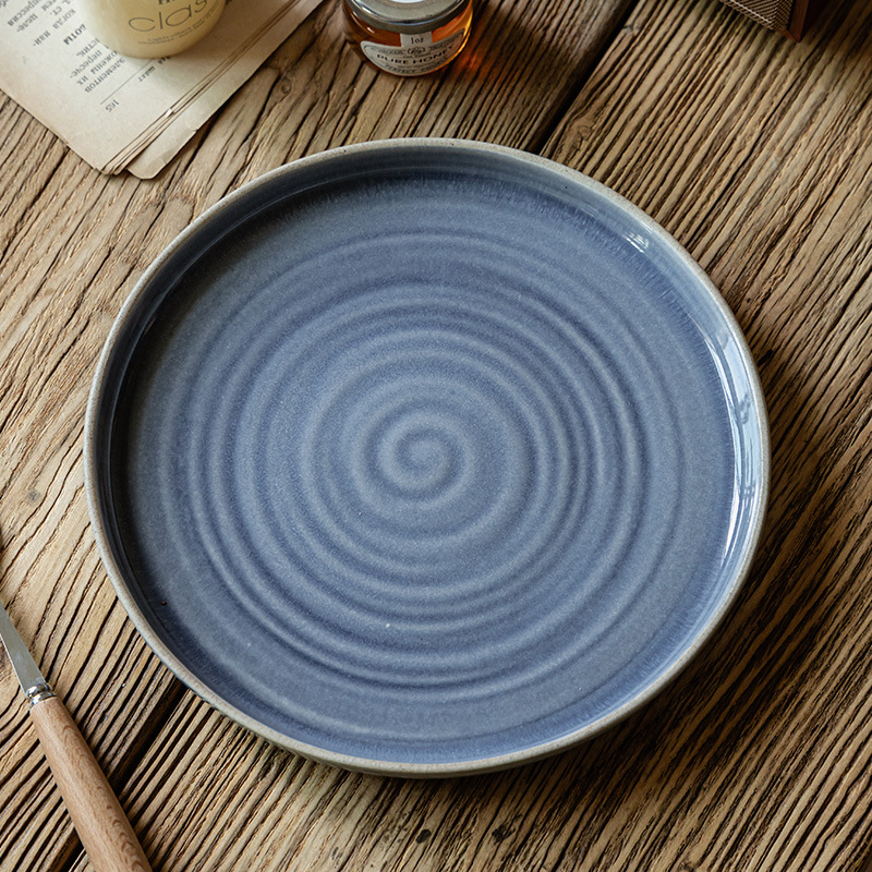 Plato de cerámica casera roscado, plato de platos caseros, platos de platos