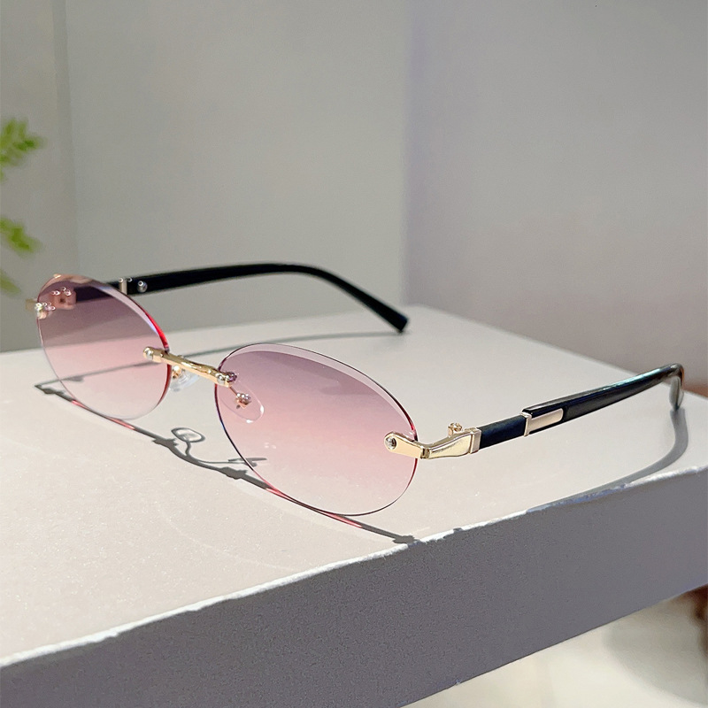 Ovale Rahmenlose Sonnenbrille Für Damen Modisches Trend Accessoire_voghion.com