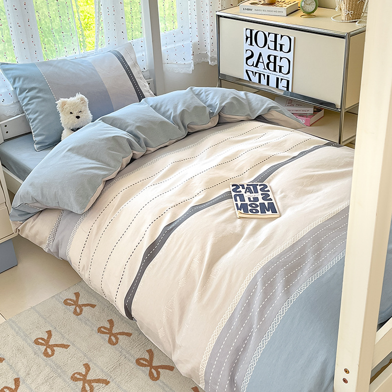 Verano simple algodón dormitorio universitario cama de tres piezas sábanas de algodón puro funda de edredón sábana ropa de cama de seis piezas