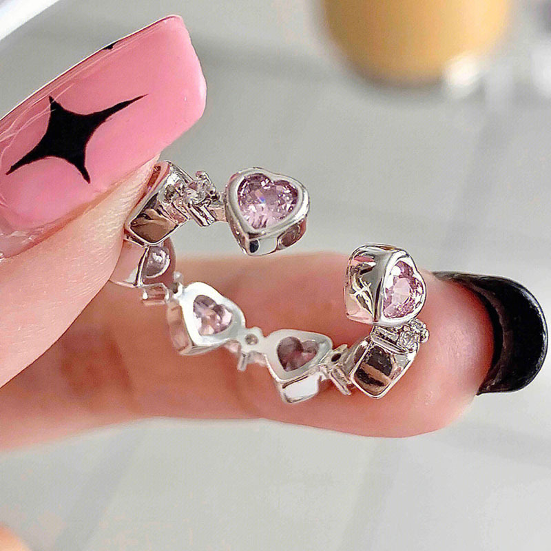 Daily, Date Occasion Copper Material Sweet Heart Shape Copper Inlay Zircon Open Ring