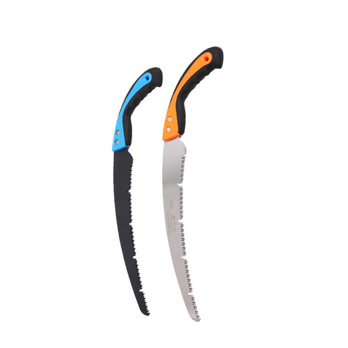 Manufacturer wholesale manganese steel 350 plastic handle ohm tooth bend saw pruning shape outdoor camping three-sided grinding tooth bend saw