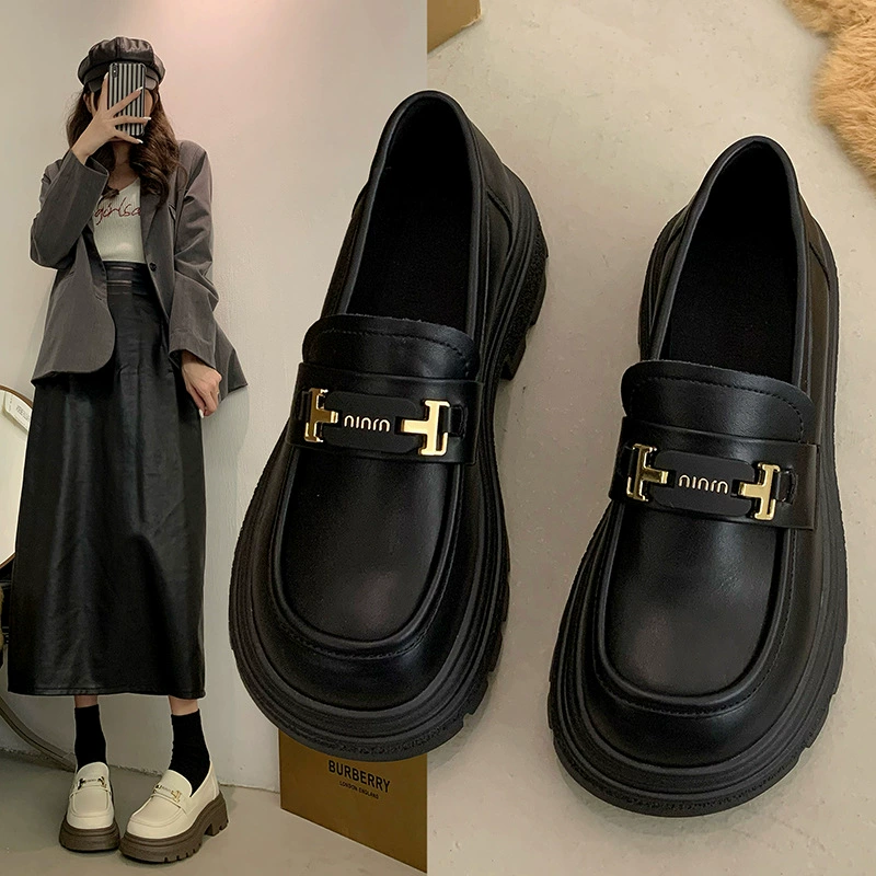 Lok Fu обувь женский 2025 новый весенний толстый фон ретро один педаль маленькая кожаная обувь британский стиль черная форма jk одиночные туфли