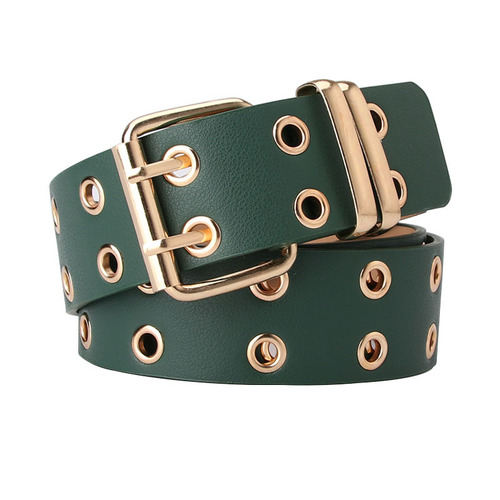 European and American cross-border fashion double pin buckle double exhaust eye belt for women jeans belt ins style simple belt wholesale