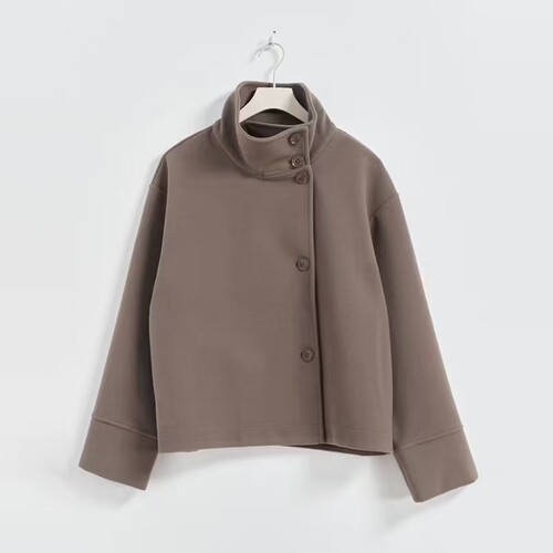 Autumn and winter new European and American cross-border foreign trade wholesale retro commuting simple casual all-matching stand-collar and breasted woolen coat